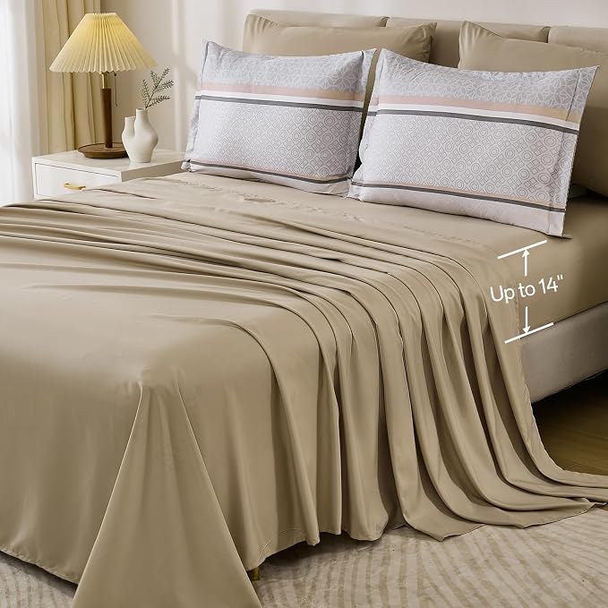 WONGS BEDDING Beige Comforter Set Queen Size, 7 Pieces Striped Bed in a Bag - Image 6