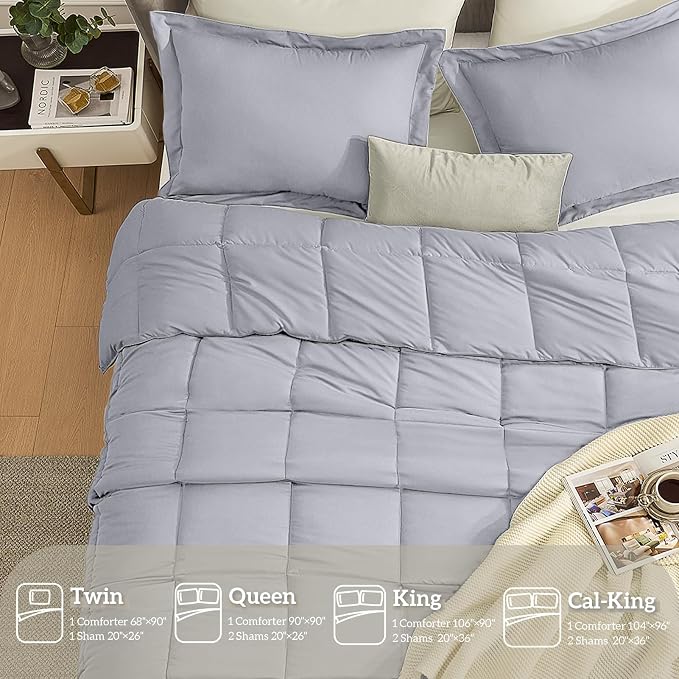 Homelike Moment California King Comforter Set Light Grey, Lightweight Cal King - Image 5