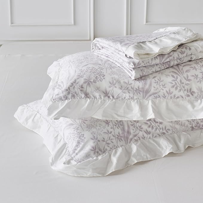 SUSYBAO Lilac Flower Duvet Cover King 100% Cotton 3 Pcs Set 1 Lilac Purple - Image 7