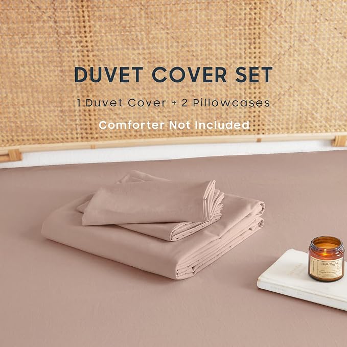 Wake In Cloud - Cotton Duvet Cover Set, Queen Size, Dusty Rose Pink, 100% - Image 2