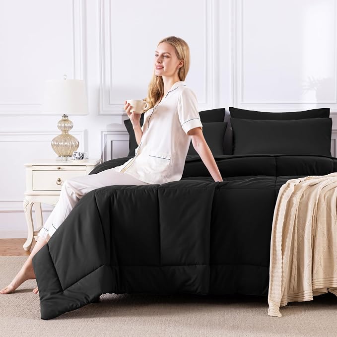 CozyLux Twin XL Comforter Set Black, 5 Pieces Twin Extra Long Bed in a Bag - Image 6