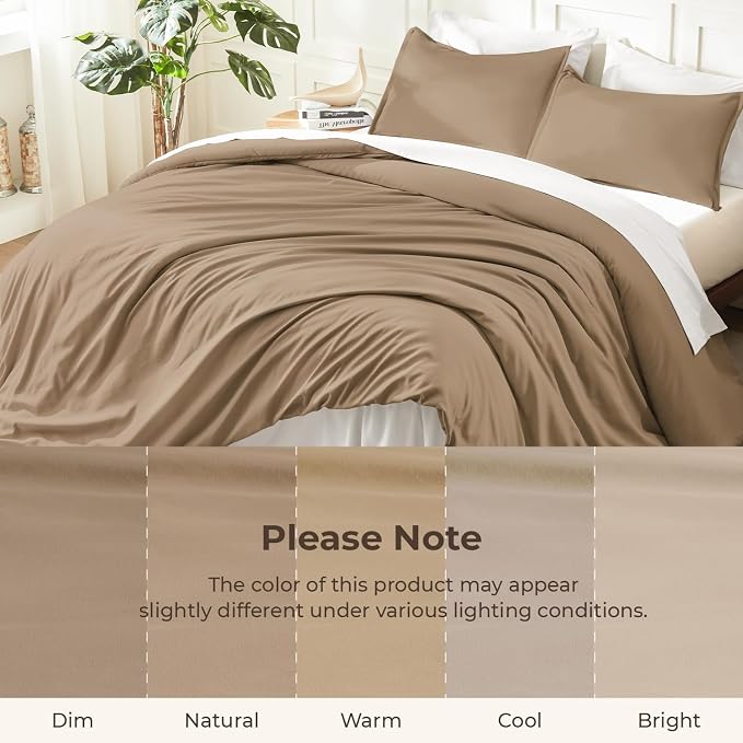Litanika Taupe Comforter Set Queen Size, 3 Pieces Solid Bedding Comforter Set - Image 8