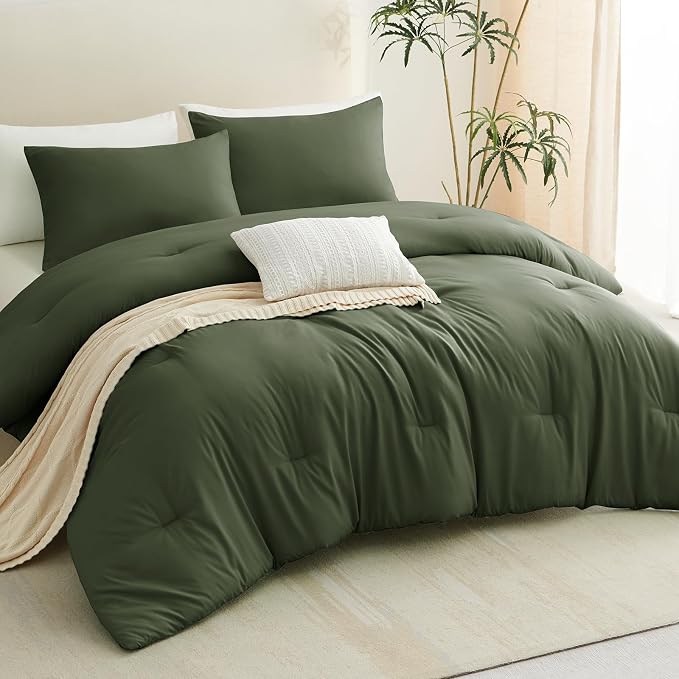 CozyLux Oversized King Comforter Set Olive Green, 3 Pieces 120x98 Solid - Image 9