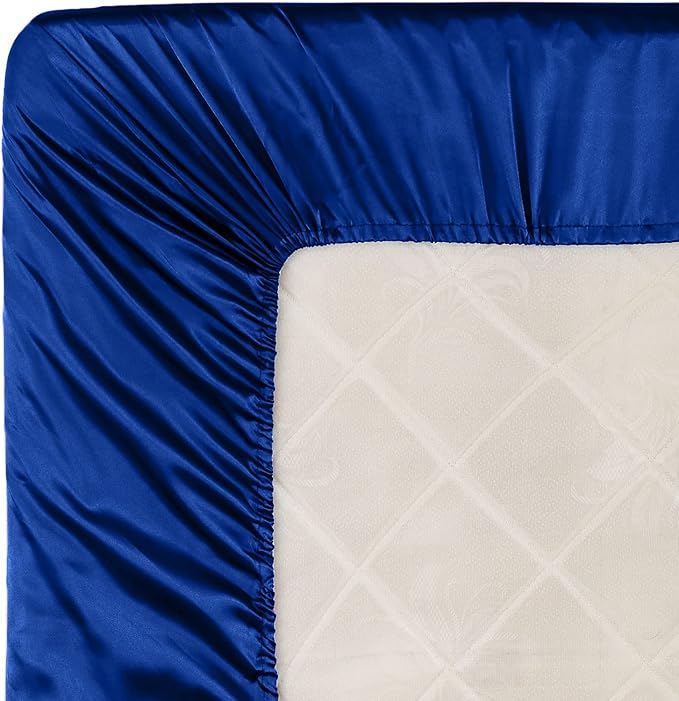 Homiest Royal Blue Satin Fitted Sheet Queen Size, Deep Pocket, Luxury & Ultra - Image 6