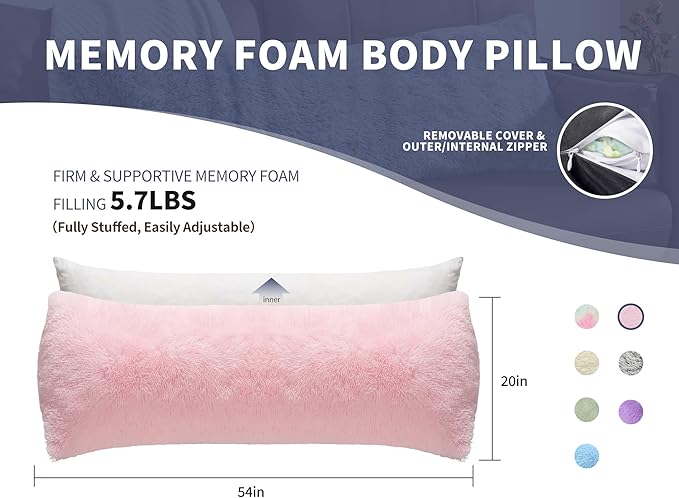 WSOFRLAC Knee Hip Pillow for Side Back Sleepers 20x54 Kids Pink Body Pillow - Image 6
