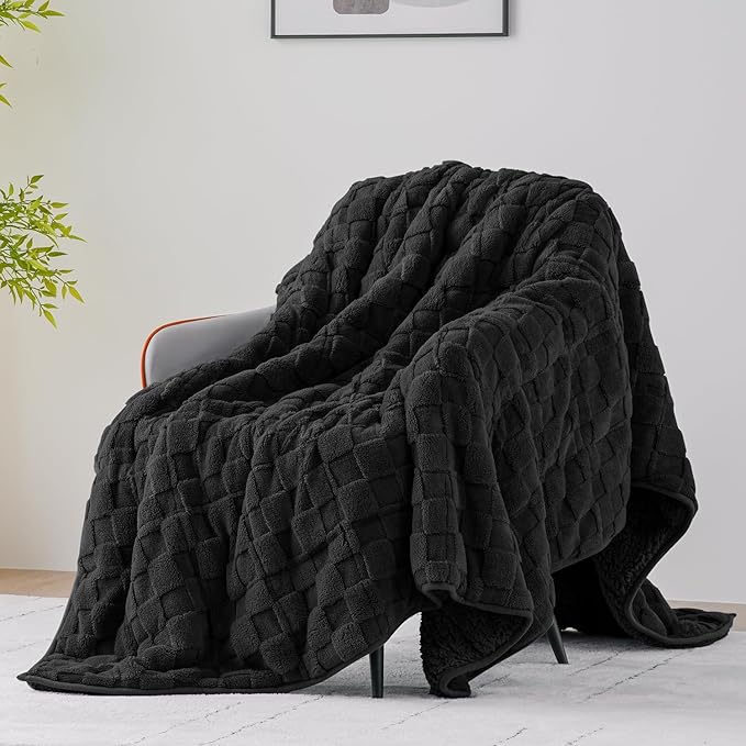 Uttermara Sherpa Fleece Weighted Blanket Full Size, 3D Jacquard Checkered Warm by Uttermara