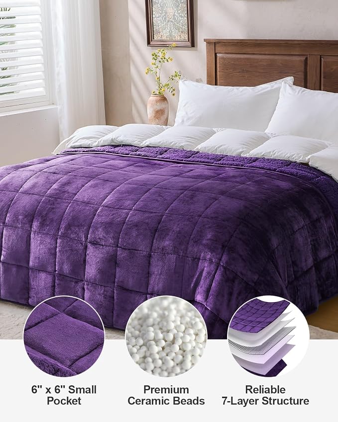 Super Fuzzy Soft Sherpa Fleece Weighted Blanket, 15 lbs Dual Sided Fluffy Heavy - Image 8
