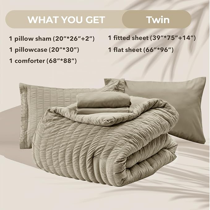 HYMOKEGE Linen Twin Comforter Set Seersucker 5 Pieces, All Season Luxury Bed in - Image 6