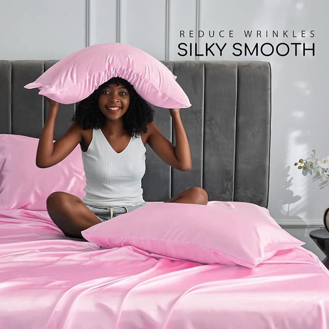 MR&HM Satin Bed Sheets, Full Size Sheets Set - Image 3