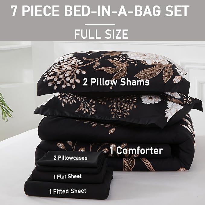 Yogeneg 7 Piece Bed in a Bag Full Size Comforter Set Botanical Floral Bedding - Image 6