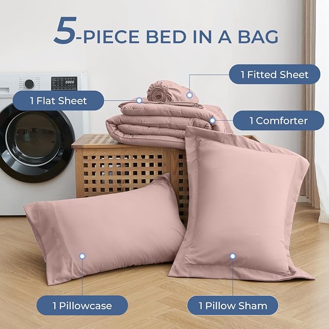 Sasttie Twin XL Comforter Set, 5 Pieces Twin XL Bed in a Bag, Complete Bedding - Image 6