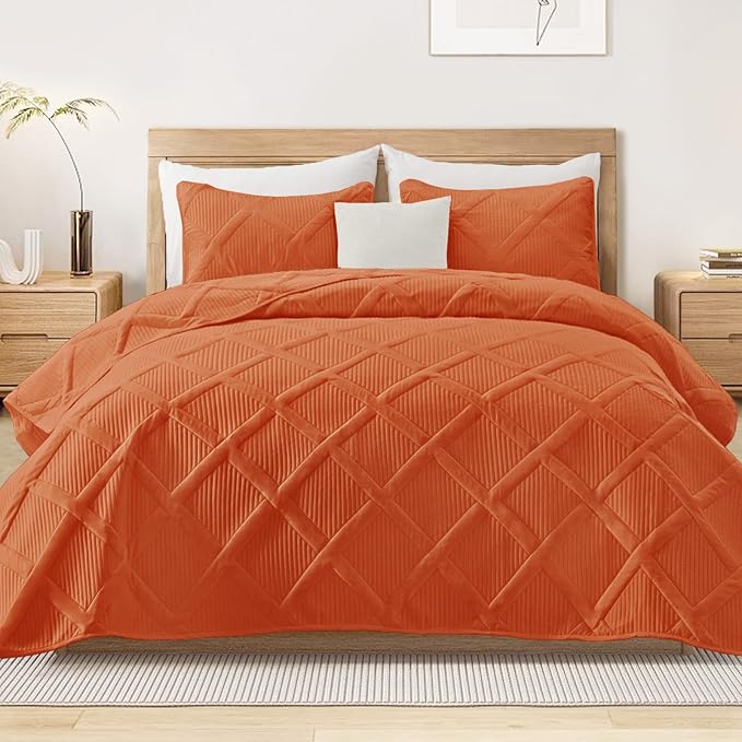 Exclusivo Mezcla Oversized King Quilt Set- Burnt Orange Cal King Quilts Bedding by ExclusivoMezcla