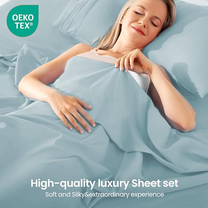 ROSE&RISY Light Blue Twin Sheet Set, 3 Pieces Soft Bedding Twin Sheet Set - Image 3