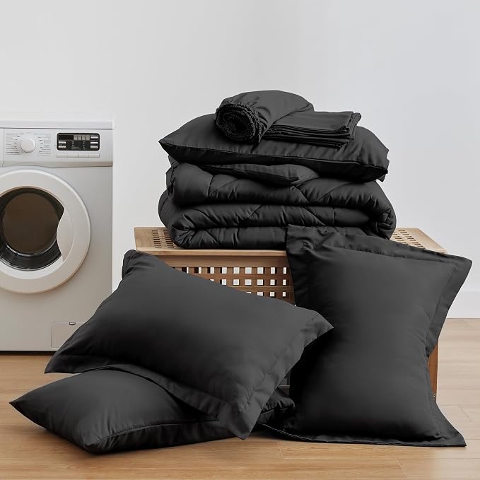 Love's cabin King Size Comforter Set Black, 7 Pieces King Bed in a Bag - Image 9