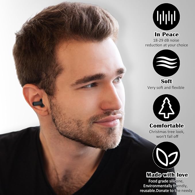 24 Pairs Black Ear Plugs Bulk NRR 29dB Reusable Silicone Ear Plugs - Image 2