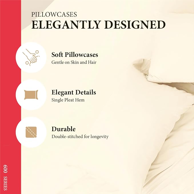100% Egyptian Cotton Queen/Standard Pillow Cases Set of 2 - Image 4