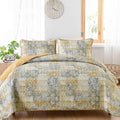 Mybedsoul Yellow Boho Quilt Set King Size 3 Pieces Grey and Yellow Plaid Floral by Mybedsoul