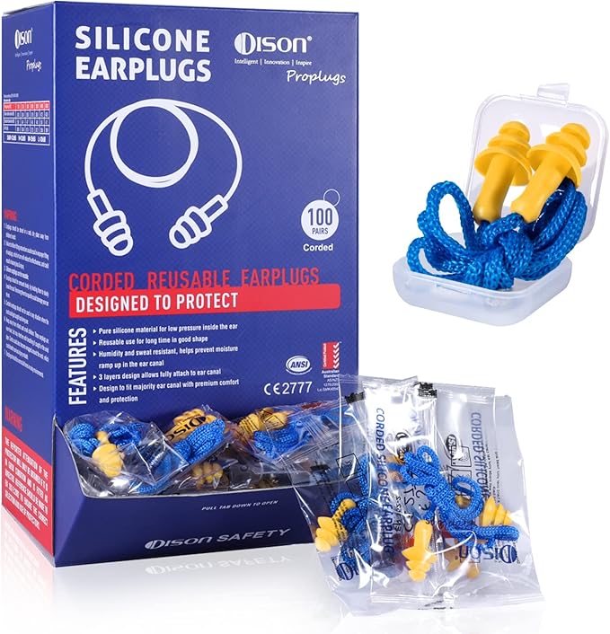 Dison 100Pairs Silicone Ear Plugs, 32dB Corded Reusable Earplugs by Dison