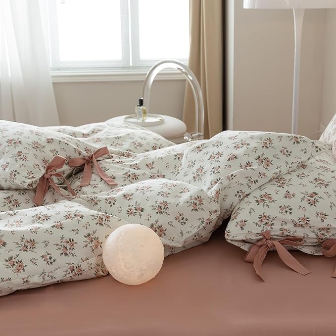 mixinni Vintage Style Girls Pale Pink Flower Pattern Duvet Cover King Soft - Image 5