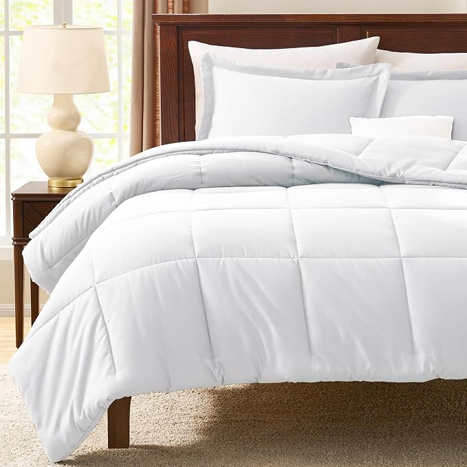 CozyLux Oversized King Comforter Set, 3 Pieces White 120x98 Box Stitched Design - Image 7