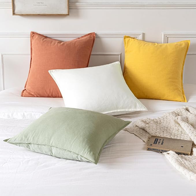 MIULEE Decorative Linen Pillow Covers 18x18 Inch Coral ​Boho Farmhouse​ - Image 5