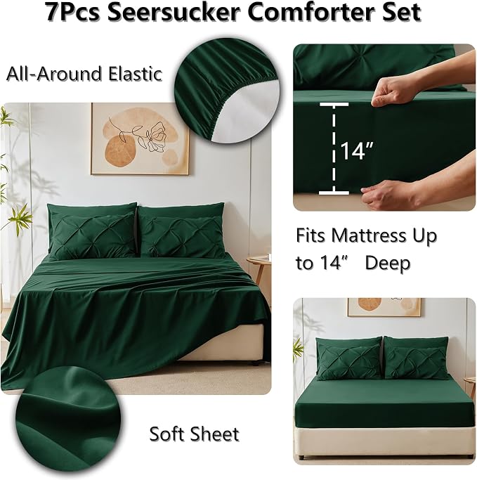 CozyLux Full Size Comforter Sets Emerald Green, 7 Pieces Bed in A Bag Green - Image 6