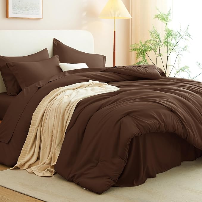 CozyLux Oversized King Comforter Set Brown, 7 Pieces Bed in a Bag Comforter Set - Image 8