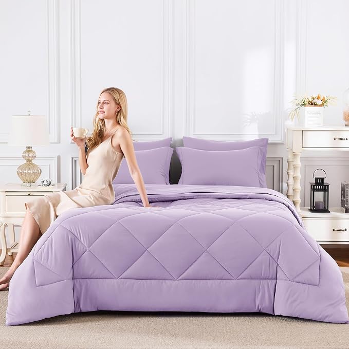 CozyLux Queen Comforter Set Light Purple - Image 7