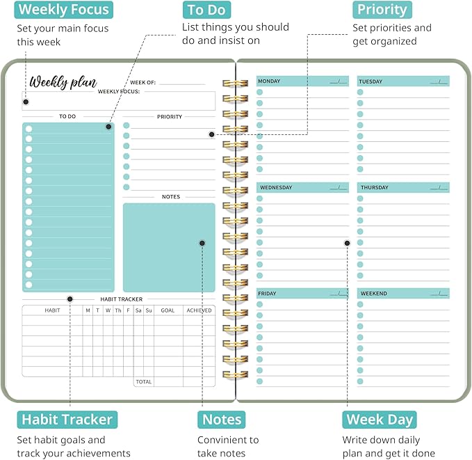 Undated Weekly Planner, Weekly To Do List Notebook - Image 2