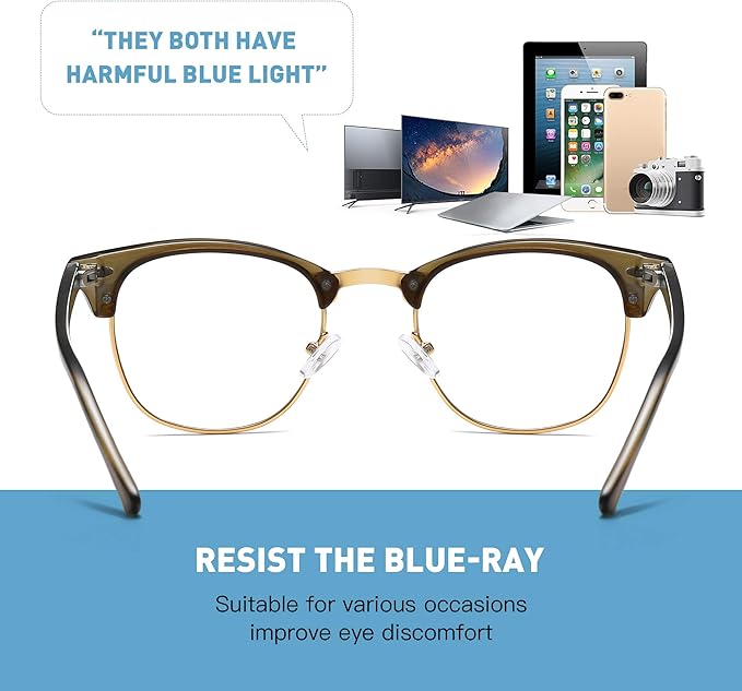 Blue Light Blocking Glasses Vintage Half Frame UV Clear Lens Anti Eyestrain - Image 4