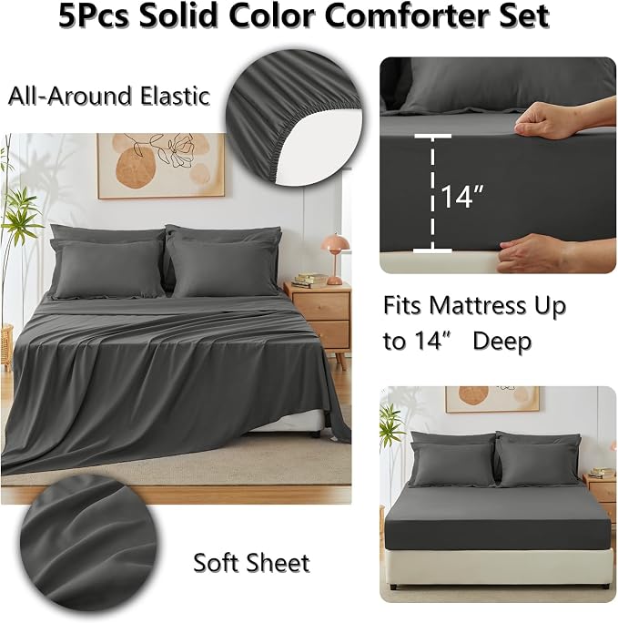 CozyLux Twin XL Comforter Set Dark Grey, 5 Pieces Bed in a Bag Twin Extra Long - Image 6