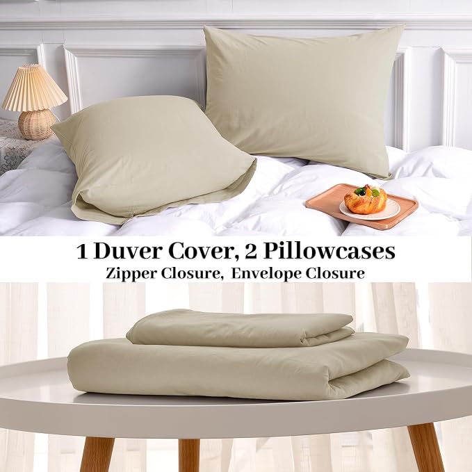 NEXHOME PRO Duvet Cover Set Oversized Queen 98"x98" Linen Feel Textured Cream - Image 8