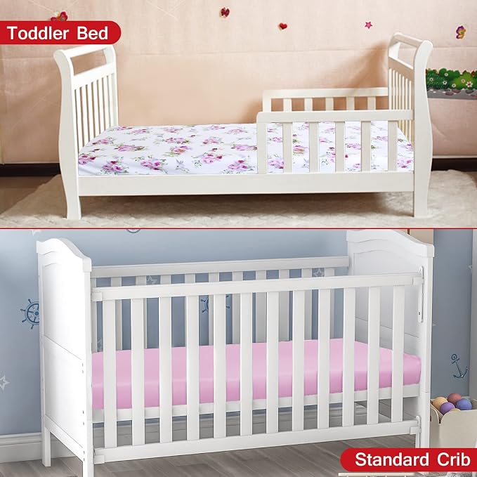 Crib Sheets Girls 2 Pack Floral, Fitted Crib Sheet - Image 6