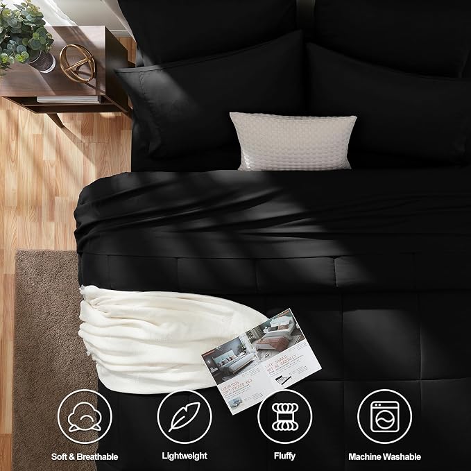 CozyLux California King Comforter Sets Black, 7 Pieces Cal King Bed in a Bag - Image 2
