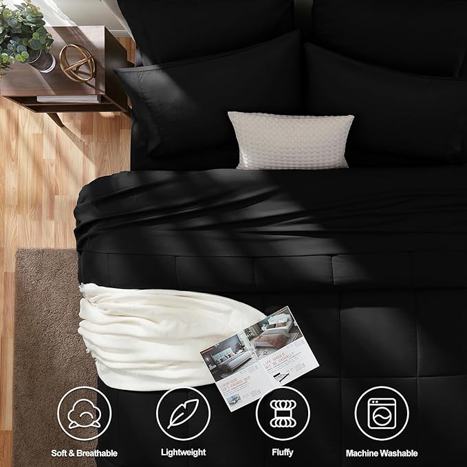 CozyLux Oversized Queen Comforter Sets Black, 7 Pieces Bed in a Bag, Ultra-Soft - Image 2