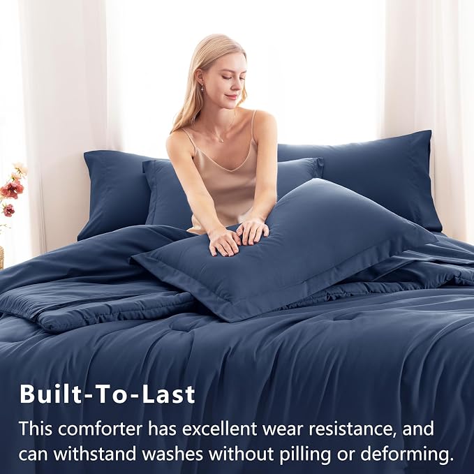 CozyLux Full Size Comforter Sets Navy Blue, 7 Pieces Bed in a Bag Full - Image 3
