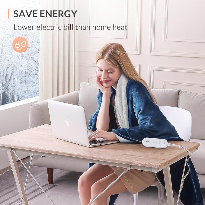 HOMLYNS LuxeHeat Heated Blanket Electric Blanket, Soft Flannel Sherpa Heated - Image 6