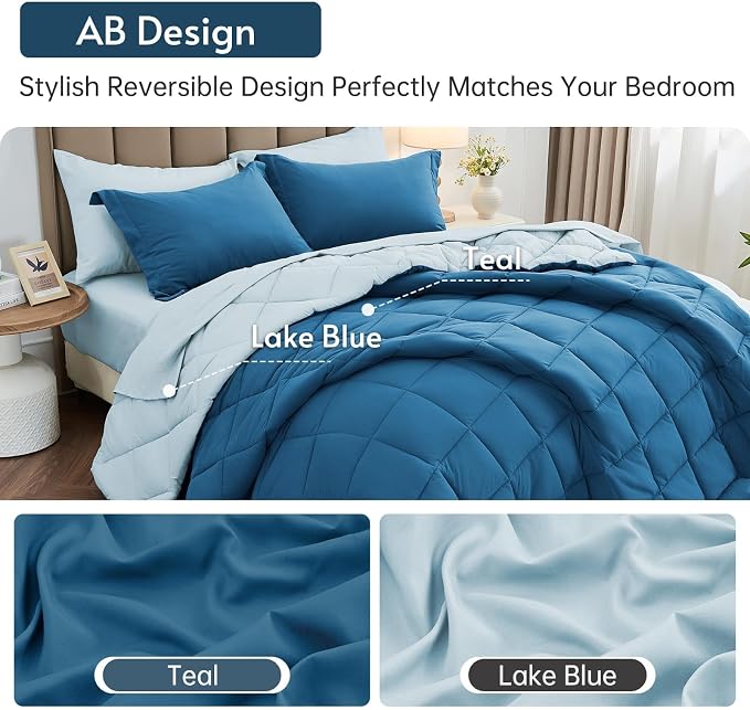 MUXHOMO 7 Pieces King Comforter Set, Reversible Bed in a Bag King Size - Image 3