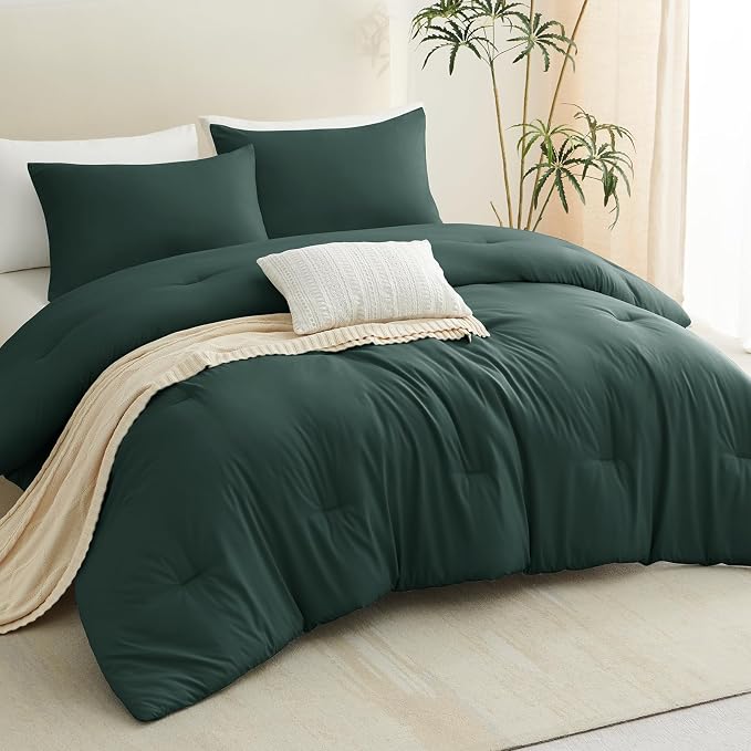 CozyLux California King Comforter Set Forest Green, 3 Pieces Cal King Solid - Image 8