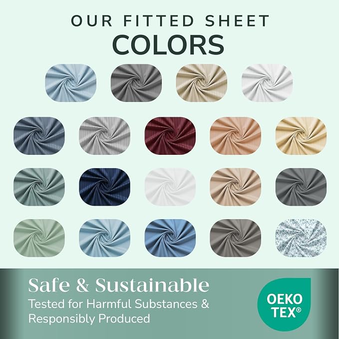 Feather & Stitch 1 Piece Fitted Sheet Queen Size, 100% Cotton Damask Sateen - Image 7