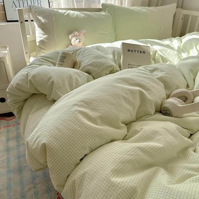 MKXI Mint Green Gingham Duvet Cover Set Twin XL by MKXI