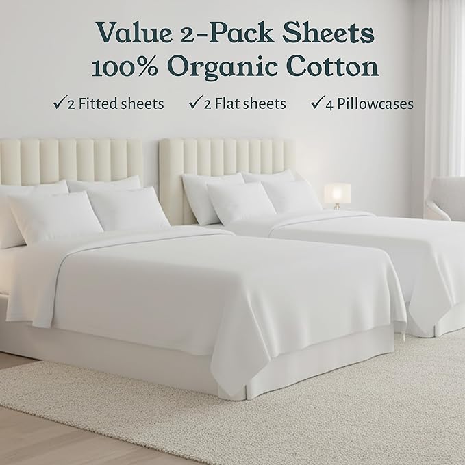 California Design Den 2-Pack 100% Organic Cotton Sheets Queen Size Set - Image 4