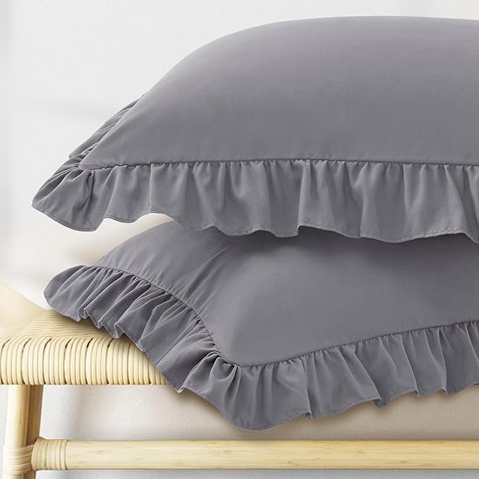 KKJIAF Ruffle Pillow Cases Standard Size Set of 2, Ruffled Pillow Covers by KKJIAF
