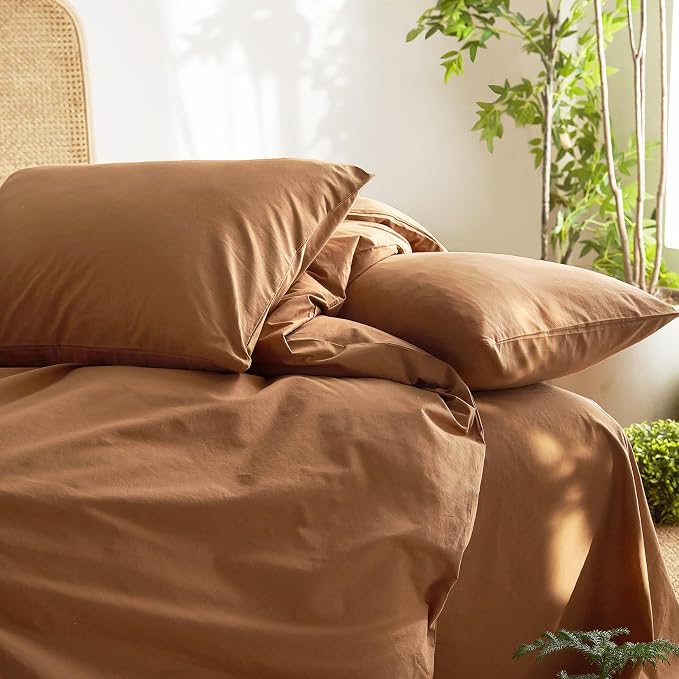 Wake In Cloud - Cotton Duvet Cover Set, Queen Size, Caramel Terracotta - Image 6