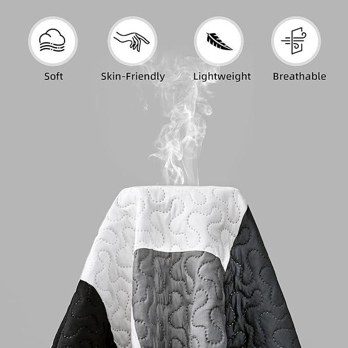 Tyrot 3 Piece Black Grey Quilt Set King Size Black White Gray Geometric - Image 5