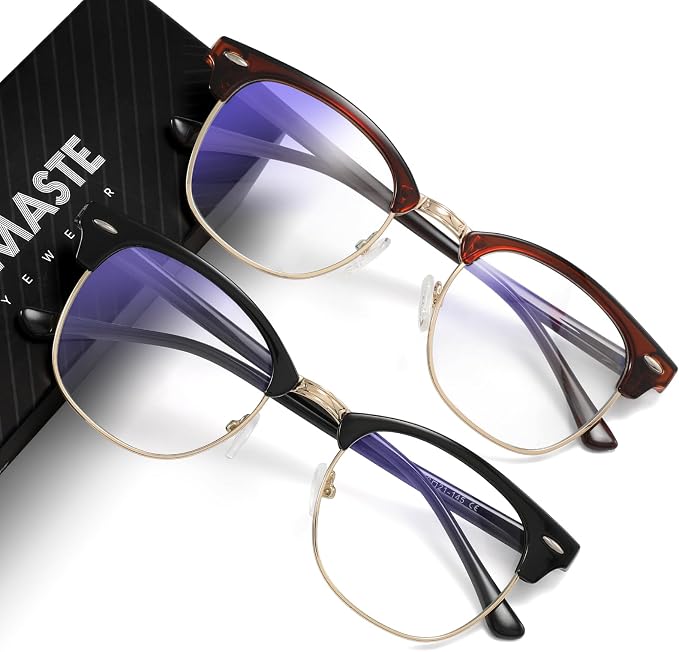Blue Light Blocking Glasses Vintage Half Frame UV Clear Lens Anti Eyestrain by AOMASTE