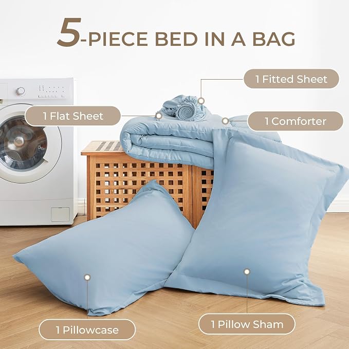 Sasttie Twin XL Comforter Set, 5 Pieces Twin XL Bed in a Bag, Complete Bedding - Image 6