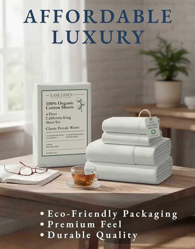 LANE LINEN 100% Organic Cotton California King Sheets Set, 4-Piece Pure Organic - Image 8