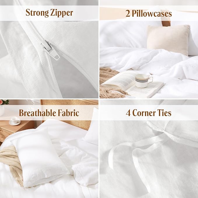 LBRO2M 100% France Linen Duvet Cover Set Queen Size 3 Pcs Natural Flax - Image 5