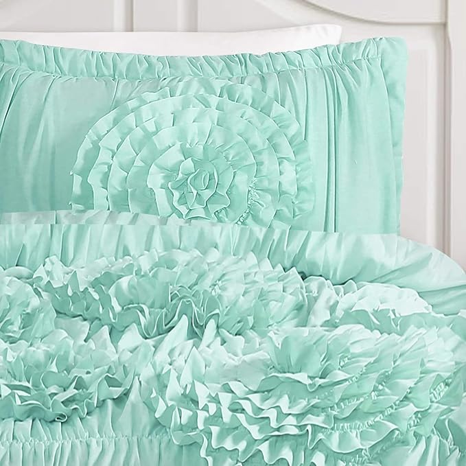 Lush Decor Serena Comforter Set, 3 Piece Set, Full/ Queen, Aqua - Image 5